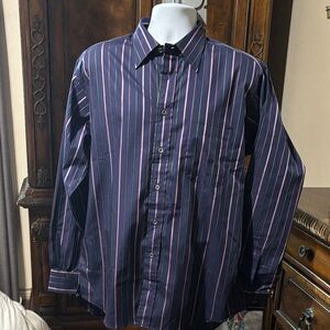Burberry  Elegant Navy Button-Up Shirt with Pink  and purple Stripes(NWOT)